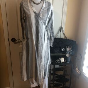 Maiwa Striped Wrap Dress cover up duster
